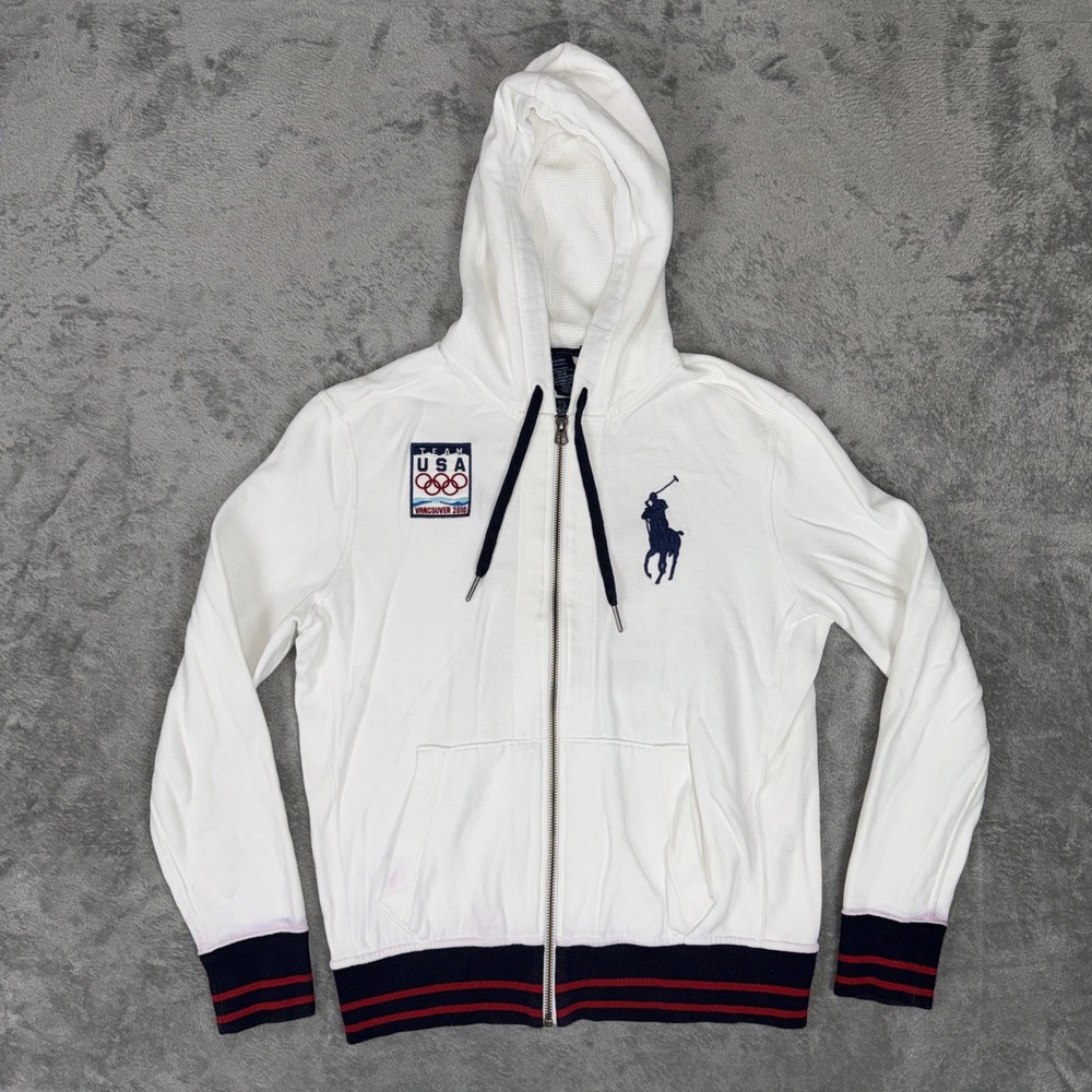 Rare VINTAGE Ralph Lauren Team USA Vancouver 2010 Olympic Full Zip Hoodie L READ